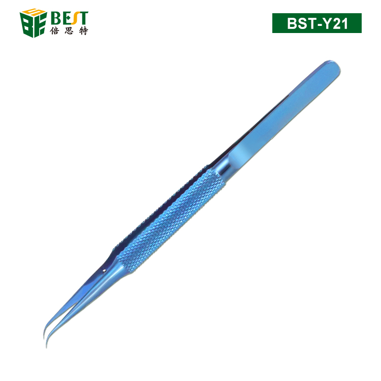 BST-Y21 手機維修指紋飛線鑷子 鈦合金0.15mm細(xì)尖鑷子 彎咀 加長加硬彎鑷子