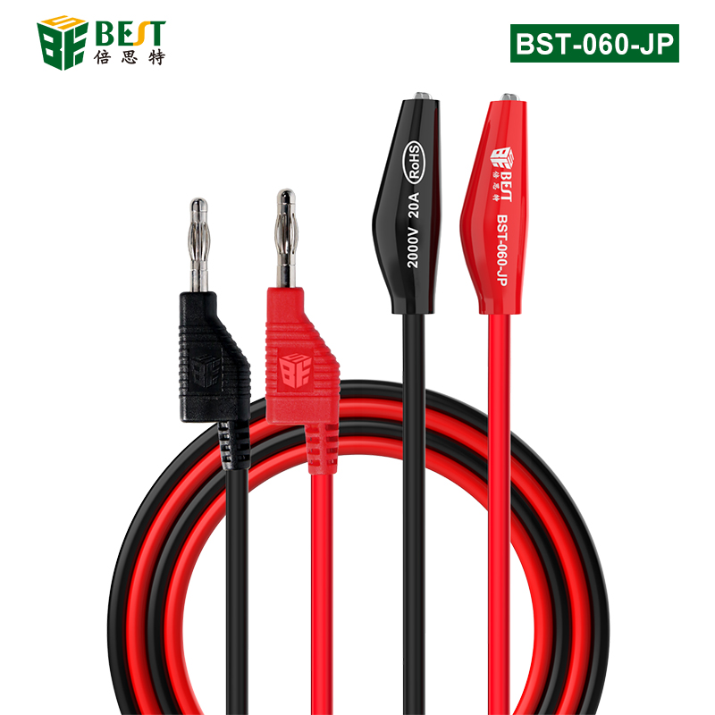 BST-060-JP 超導(dǎo)傳輸疊插香蕉插頭轉(zhuǎn)鱷魚夾子線 4mm燈籠頭轉(zhuǎn)鱷魚夾試驗(yàn)線 純銅4mm香蕉插頭轉(zhuǎn)鱷魚夾高壓測試線萬用表雙頭夾子線 2000V20A大電流